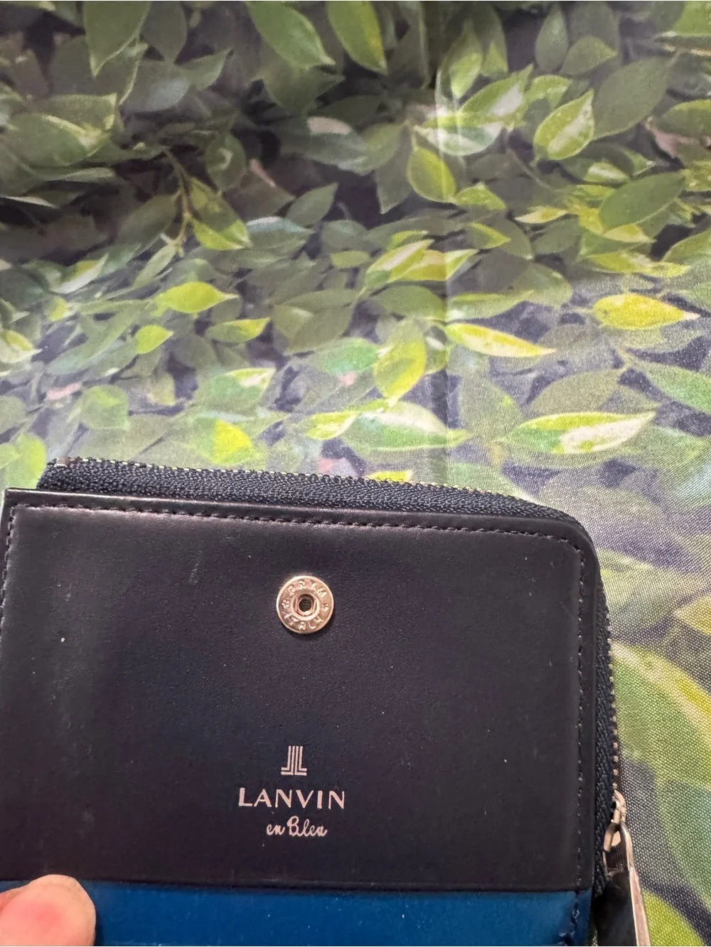 Lanvin Blue Leather Zip Card Wallet with Silver Hardware